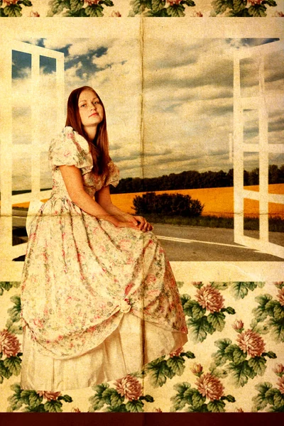 Szépség fiatal nő az ablak mellett — Stock Fotó