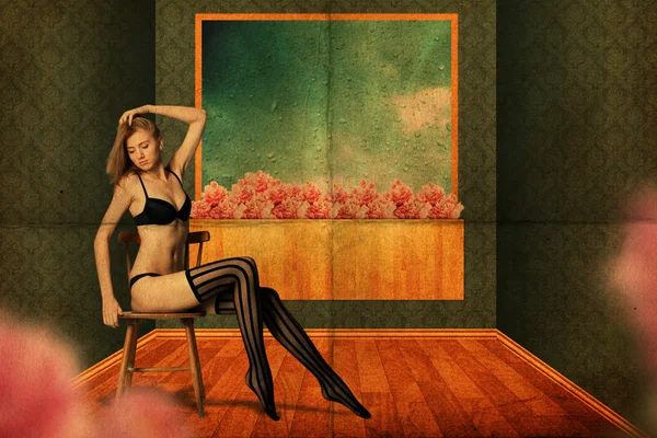 Kráska nahá mladá žena v místnosti — Stock fotografie