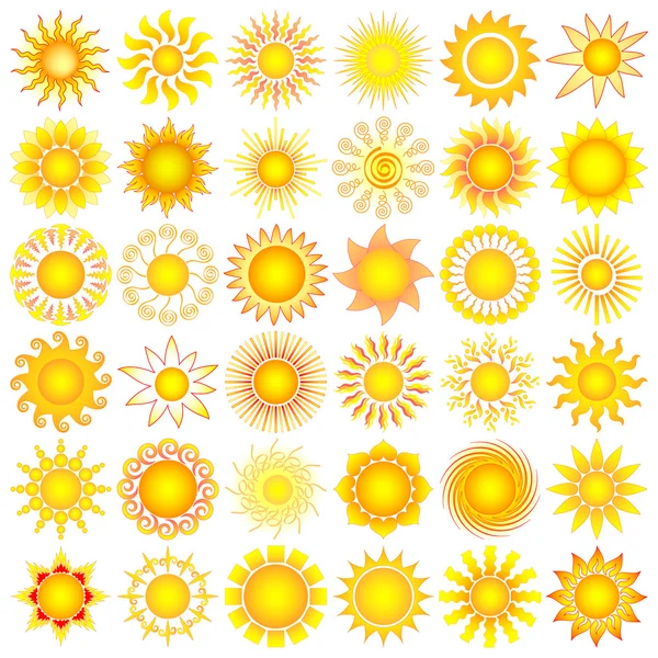 Světlé Symbolické Vektor Slunce Kolekce — Stockový vektor