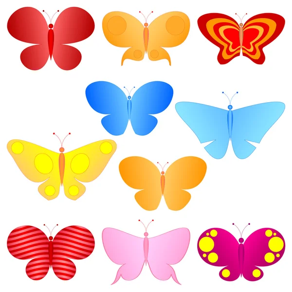 Σύνολο Πολύχρωμες Πεταλούδες Κινουμένων Σχεδίων — Διανυσματικό Αρχείο