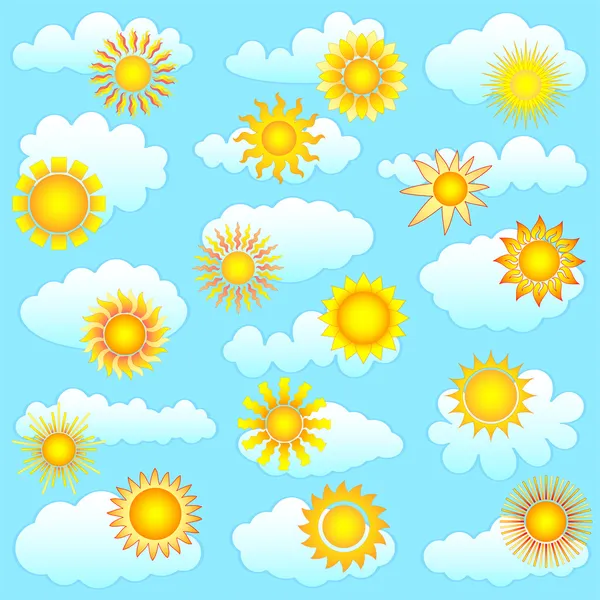 Coleção Sol Nuvens Contra Céu Azul — Vetor de Stock
