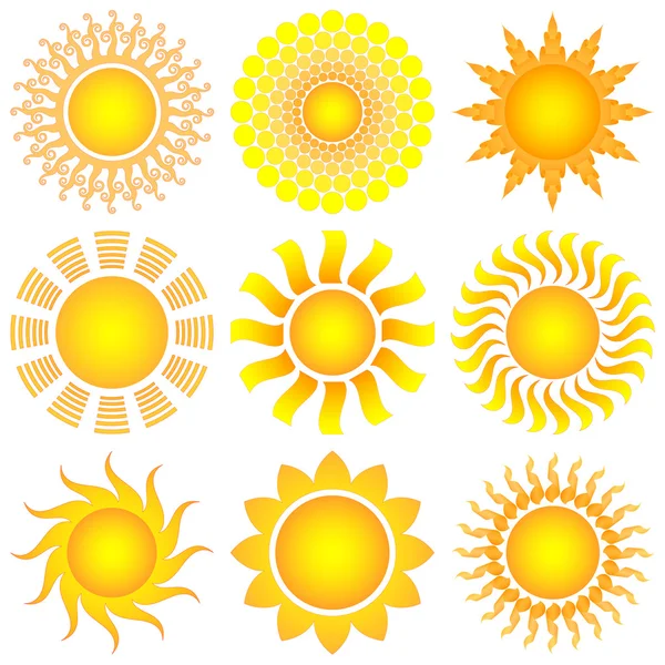 Яскравий Символічний Векторний Набір Сонця — стоковий вектор