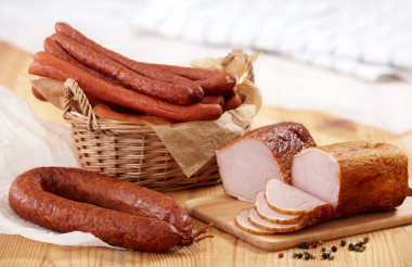 Smoked meat and sausages clipart