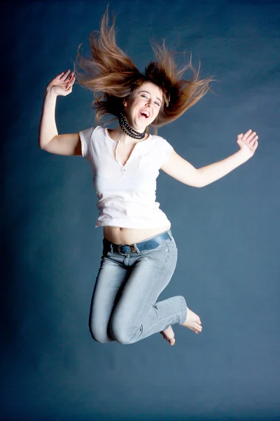 Girl Jump Dark Background — Stock Photo, Image
