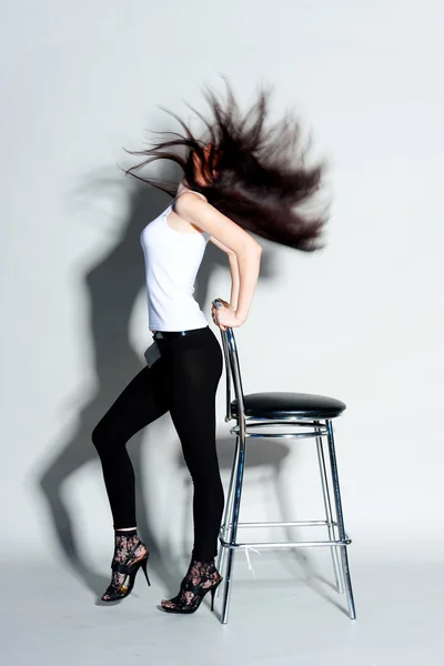 stock image Girl on a gray background