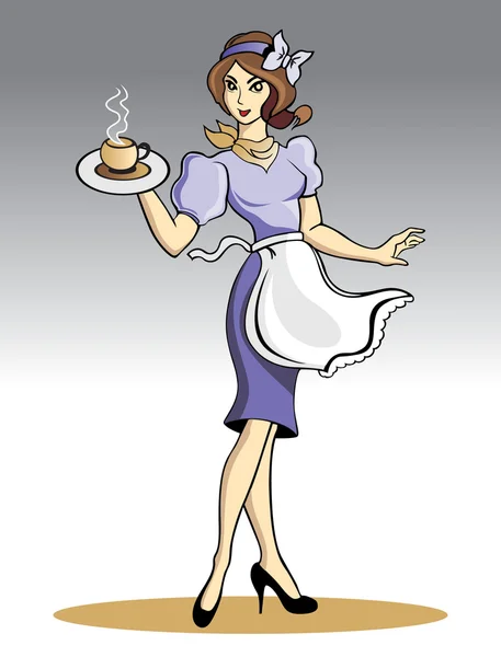 Waitress with cup of coffee — Stock Vector