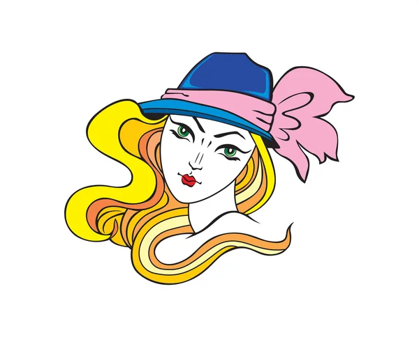 Ξανθά μαλλιά κορίτσι στο καπέλο — Διανυσματικό Αρχείο