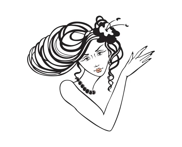 Floral χτένισμα, γυναίκα σιλουέτα πρόσωπο για το σχέδιό σας — Διανυσματικό Αρχείο