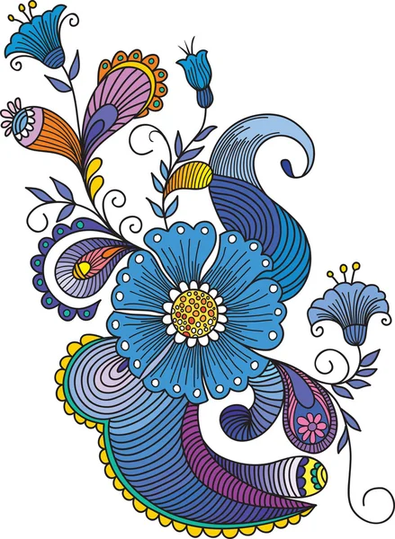 Fleurs abstraites dessinées à la main et fond de paisley — Image vectorielle