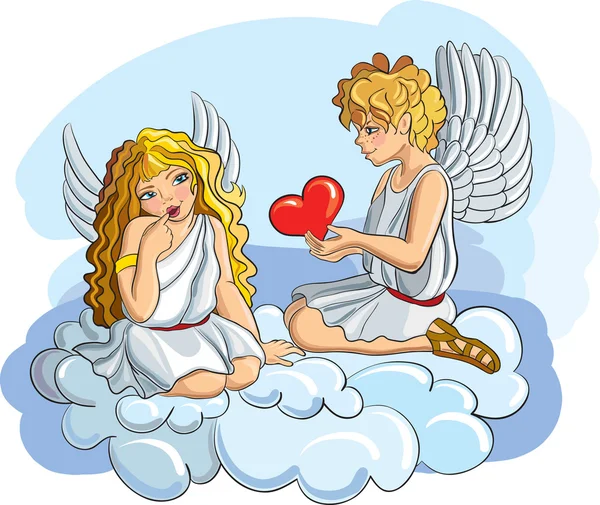 Ręcznie rysowane szkicowy dwóch aniołów — Wektor stockowy