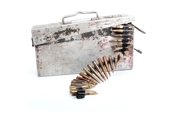 Machine-gun tape with cartridges — Stock Photo, Image