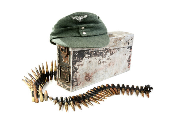 Kepi of the German soldier and machine-gun tape