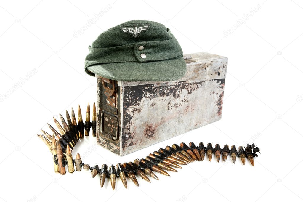 Kepi of the German soldier and machine-gun tape