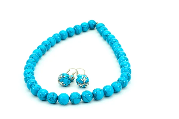 Blue beads and earrings — Stock Photo, Image