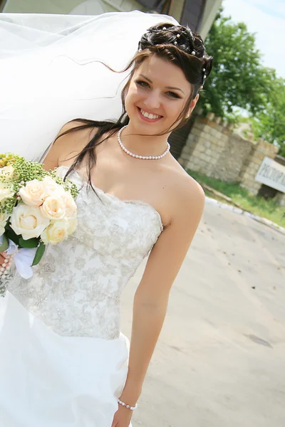 長い茶色の髪と美しい若い花嫁 — ストック写真