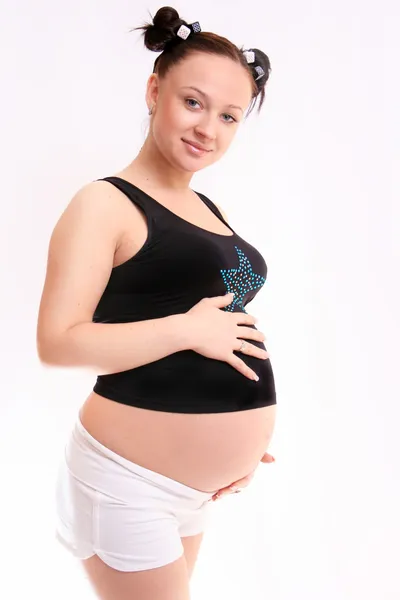 Όμορφη Έγκυο Γυναίκα Αναμένει Ένα Μωρό Αγόρι — Φωτογραφία Αρχείου