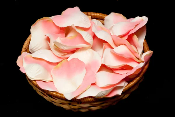 Rose textile petals on black — Stock Photo, Image