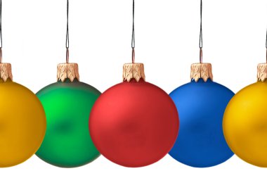 Row pf hanging Christmas baubles isolated (seamless horizontall clipart