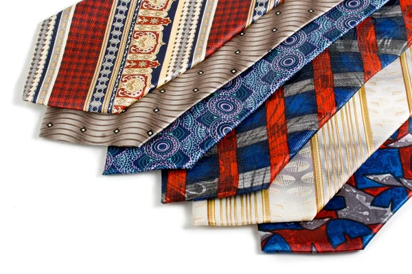 Výběr barevné kravaty na bílém pozadí — Stock fotografie