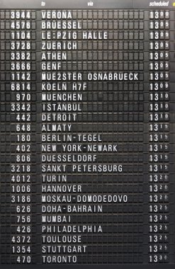 Departure schedule board in asian airport clipart