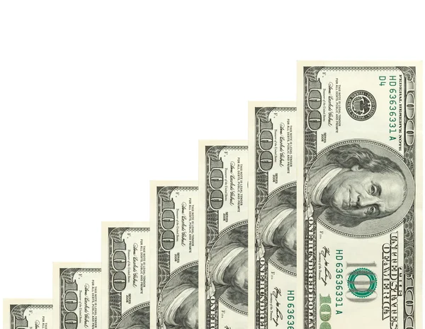 Hundreds of dollars spread on white background — Stock Photo, Image