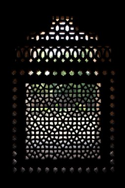 Marble carved screen window at Isa Khan's Tomb, Delhi, Delhi clipart