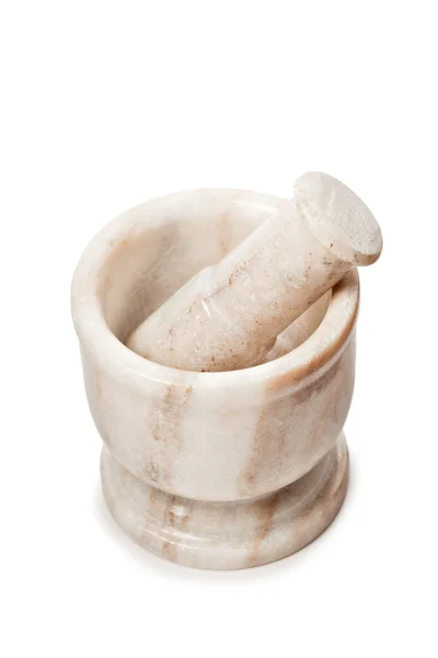 Marmormörtel und Stößel auf Weiß — Stockfoto