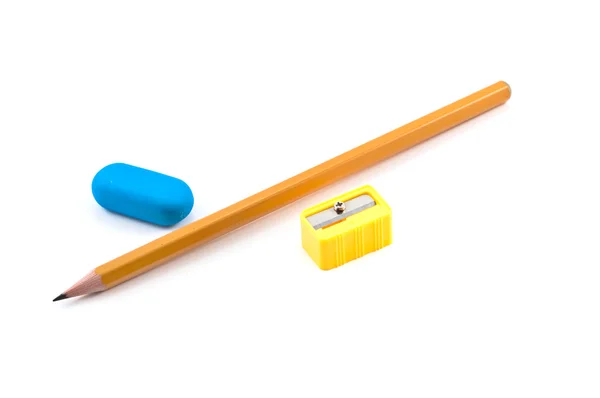 Ořezávátko tužka a gumička — Stock fotografie