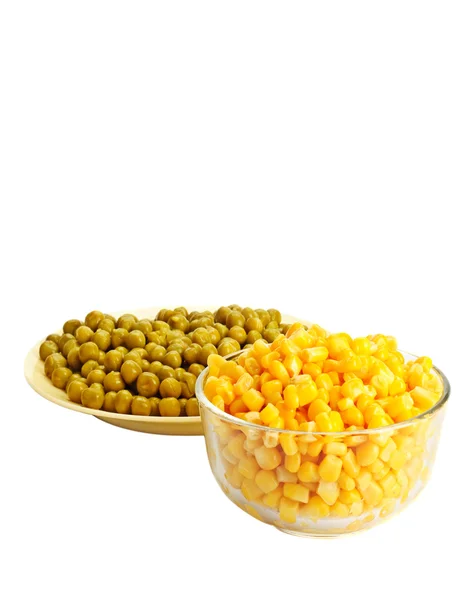 Canned corn and pea — Stock Photo, Image