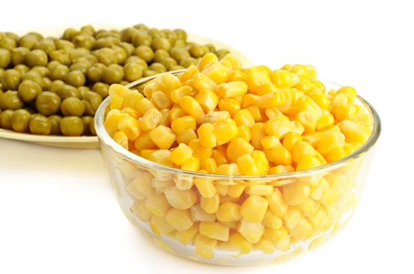 Ingeblikte maïs en erwt — Stockfoto