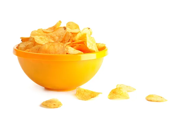 Gouden Vers Chips Geïsoleerd Witte — Stockfoto