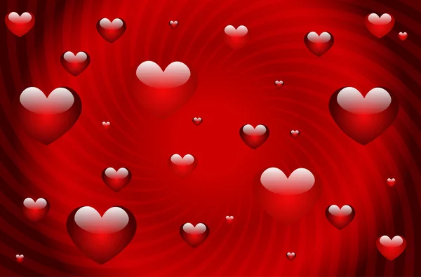 Valentines Achtergrond Met Hartjes Rode Wervelingen — Stockvector