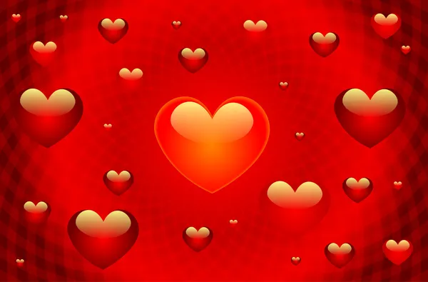 Alla Hjärtans Bakgrunden Med Hjärtan Och Röda Virvlar — Stock vektor