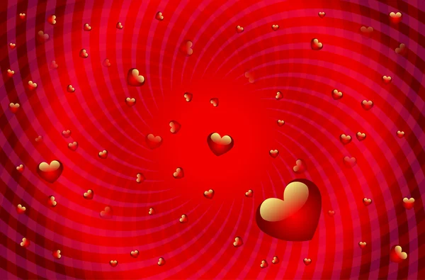 Valentines Background Hearts Red Swirls — Stock Vector