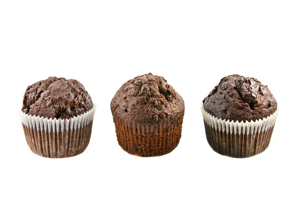 Three Chocolate Muffins Isolated White Background — Stock Photo, Image