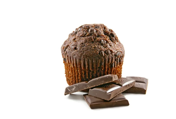 Muffin Chocolate Isolado Fundo Branco — Fotografia de Stock