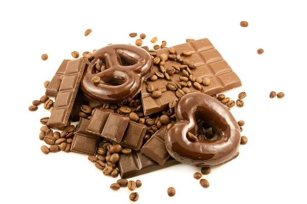 Čokoládové Tyčinky Koláče Kávová Zrna — Stock fotografie