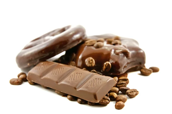 Chocoladerepen Gebak Met Koffie Bonen — Stockfoto