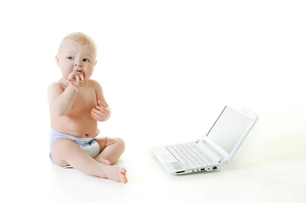 Little Baby Laptop White Background — Stock Photo, Image