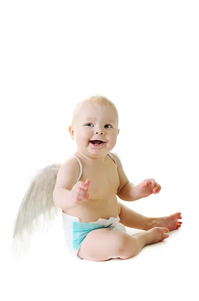 白い背景の上の天使の翼を持つ赤ちゃん — ストック写真