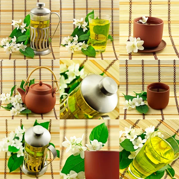 Jasmin tea collage — Stock Photo, Image
