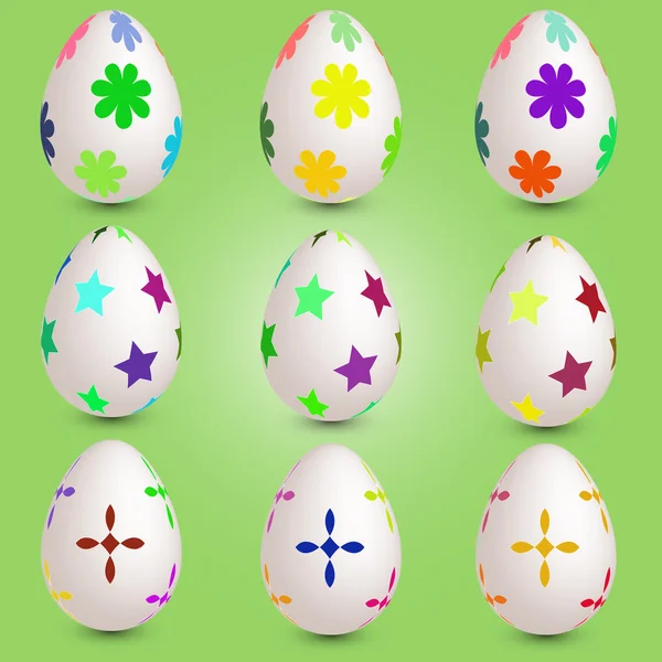 Ensemble de neuf œufs de Pâques — Image vectorielle