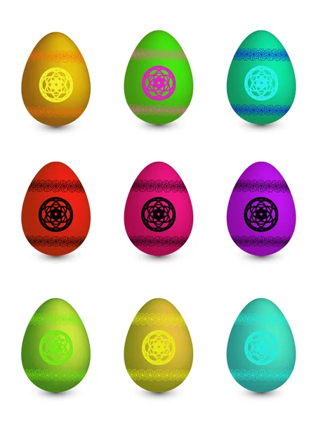 Set de nueve huevos de Pascua — Vector de stock
