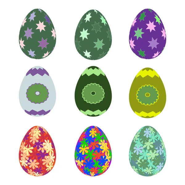 Ensemble de neuf œufs de Pâques — Image vectorielle