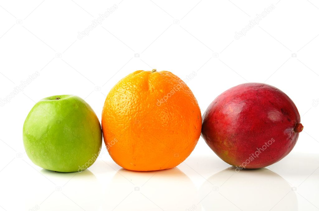 Green apple orange and mango