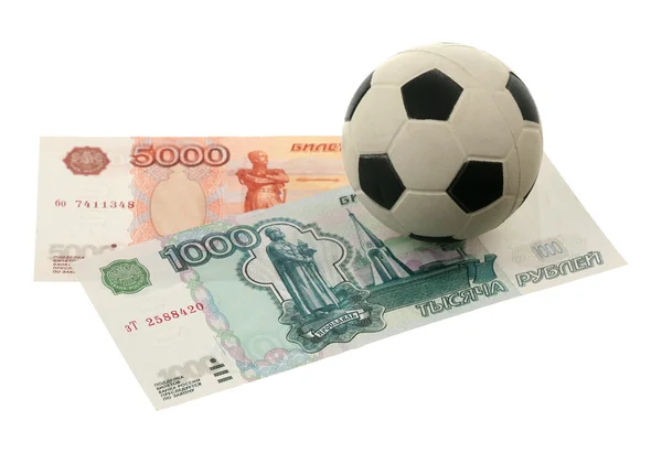 Futbol topu ve Rus parası — Stok fotoğraf