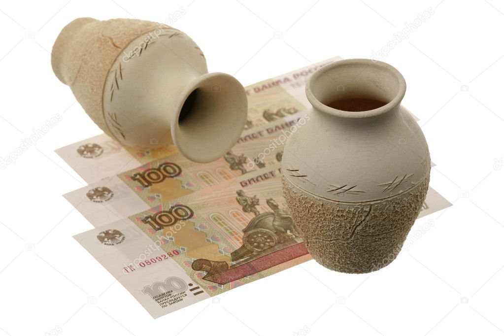Russian money and two jugs