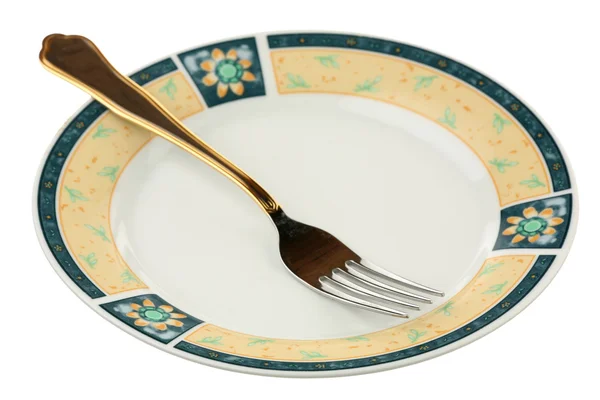 Δείπνο πιρούνι σε ένα πιάτο — Φωτογραφία Αρχείου