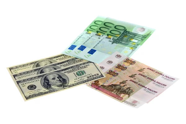 Euro, dollars and roubles — Stock Photo, Image