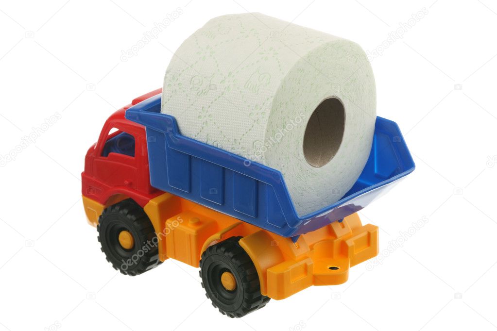 Toilet paper in the truck are isolated on a white background